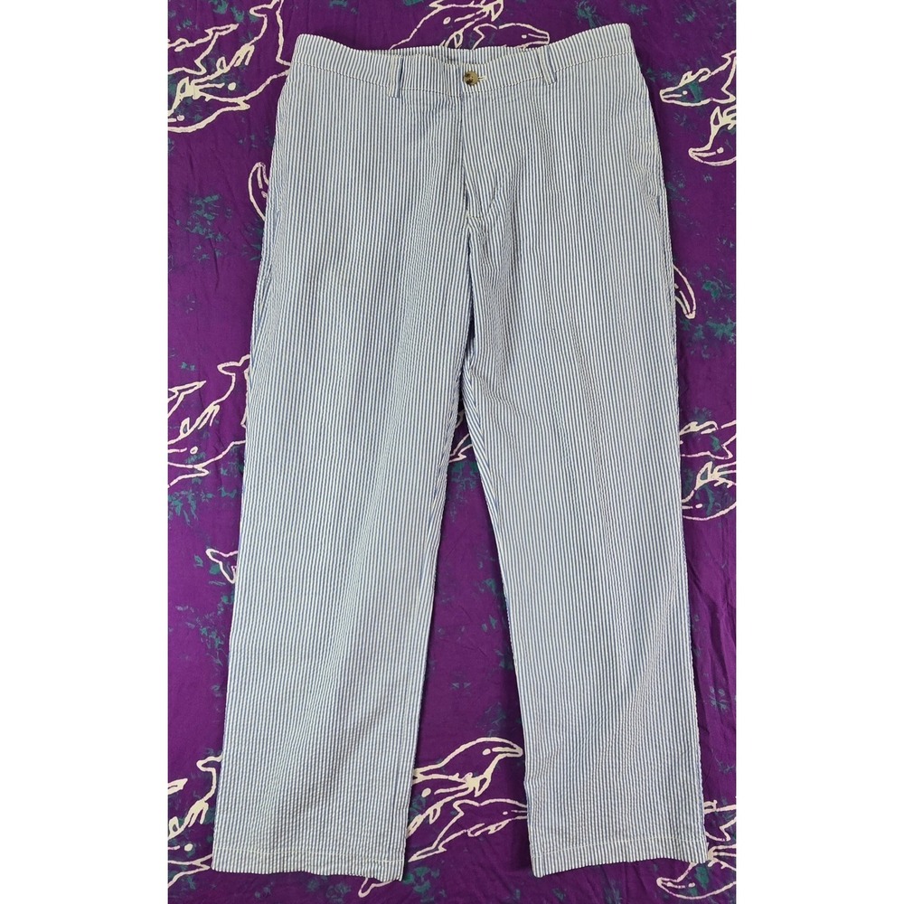 Vineyard Vines Mens Blue White Seersucker Striped Club Pant Straight Leg 34x30